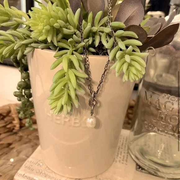 Silpada Vintage Sterling Silver Genuine Pearl Double Oxidized Chain Necklace - Picture 5 of 8